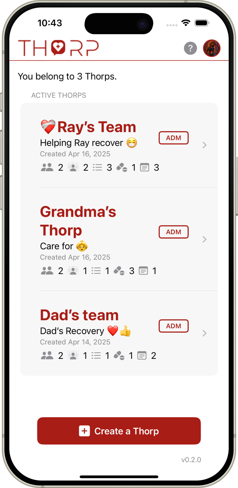 Thorp App Screen
